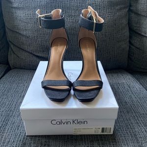 Calvin Klein Vable Lizard/Cow Silk Open Toe Heels